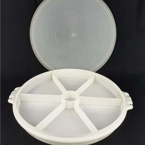 Tupperware White Plastic Divided Serving Tray with Lid